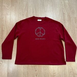 Men’s Honor the Gift HTG Peace Sign Long Sleeve Tee Crew Neck - Burgundy - XXL